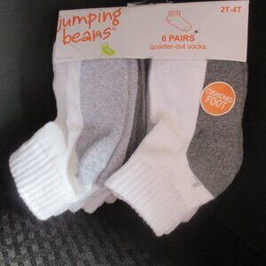 6 JUMPING BEANS QUARTER-CUT SOCKS-WHITE-YOUTH-SIZE 2T-4T-NEW